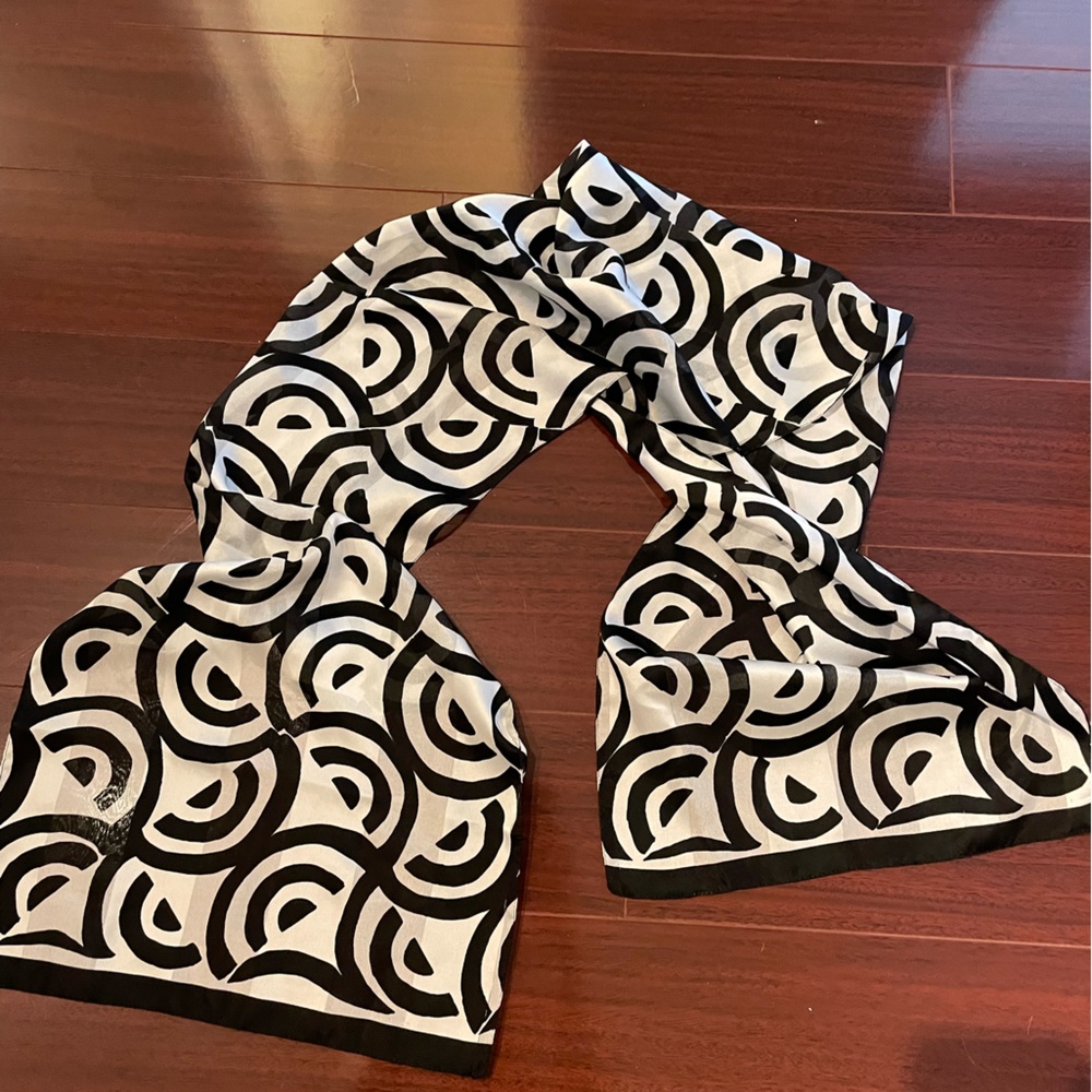 Black and white patterned silk scarf
